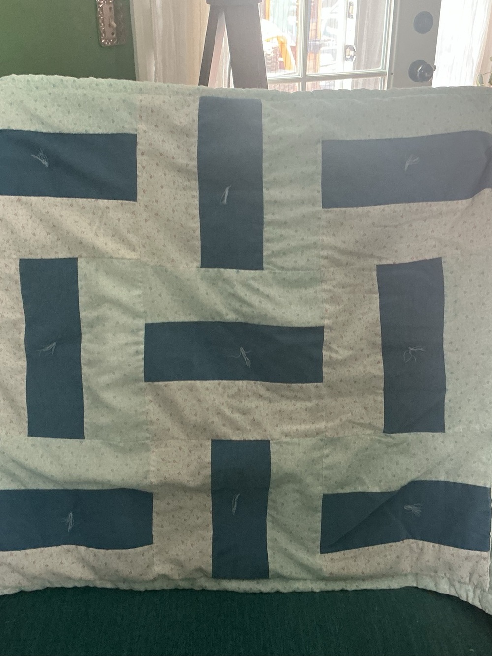 Patchwork Cotton Quilt in Light Green and Teal